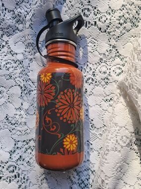 L.L. Bean Floral Insulated Bottle in Black and Orange